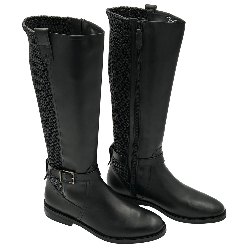 Cole Haan Isabell Stretch Tall Boots Women 8.5B Black Leather Riding‎ Equestrian